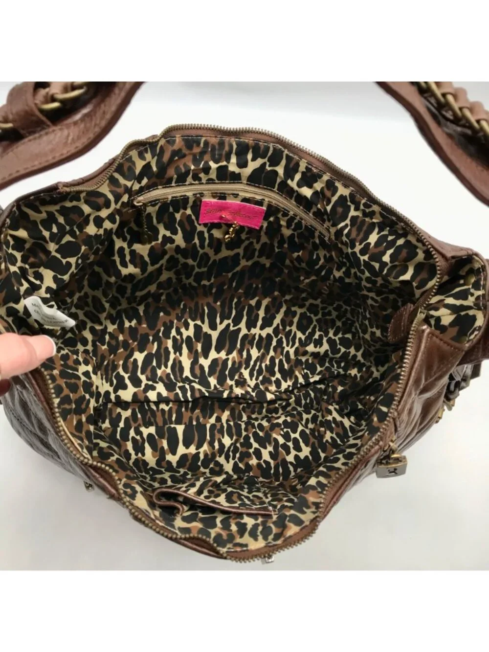 Betsy Johnson Brown Leather Ziplock Large Hobo Bag